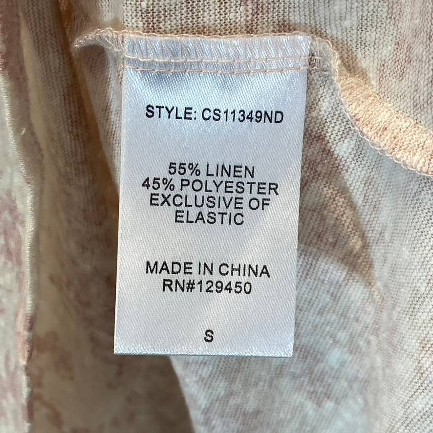 COMO VINTAGE Women's Apple Butter Combo Printed V-Neck Ruched Elbow Sleeve Top SZ S