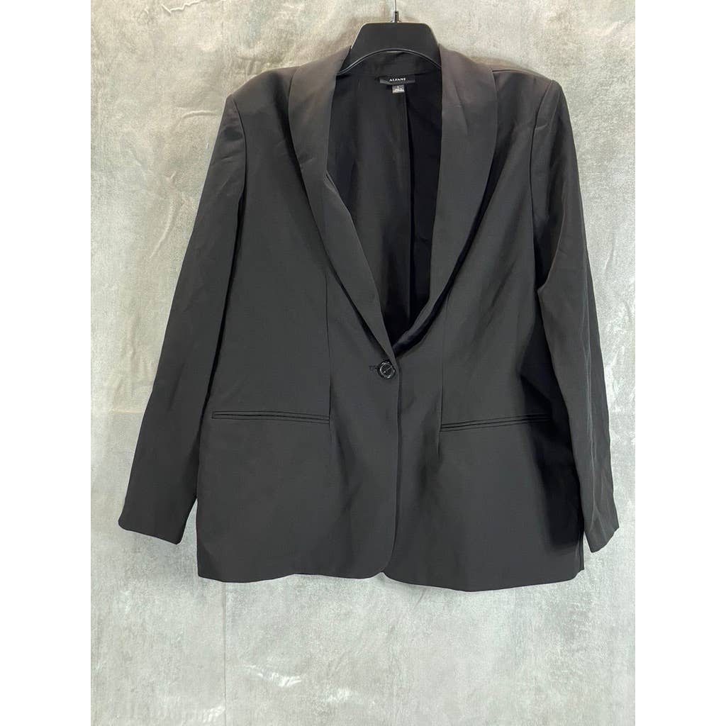ALFANI Women's Deep Black One-Button Lapel Collar Long-Sleeve Blazer SZ L