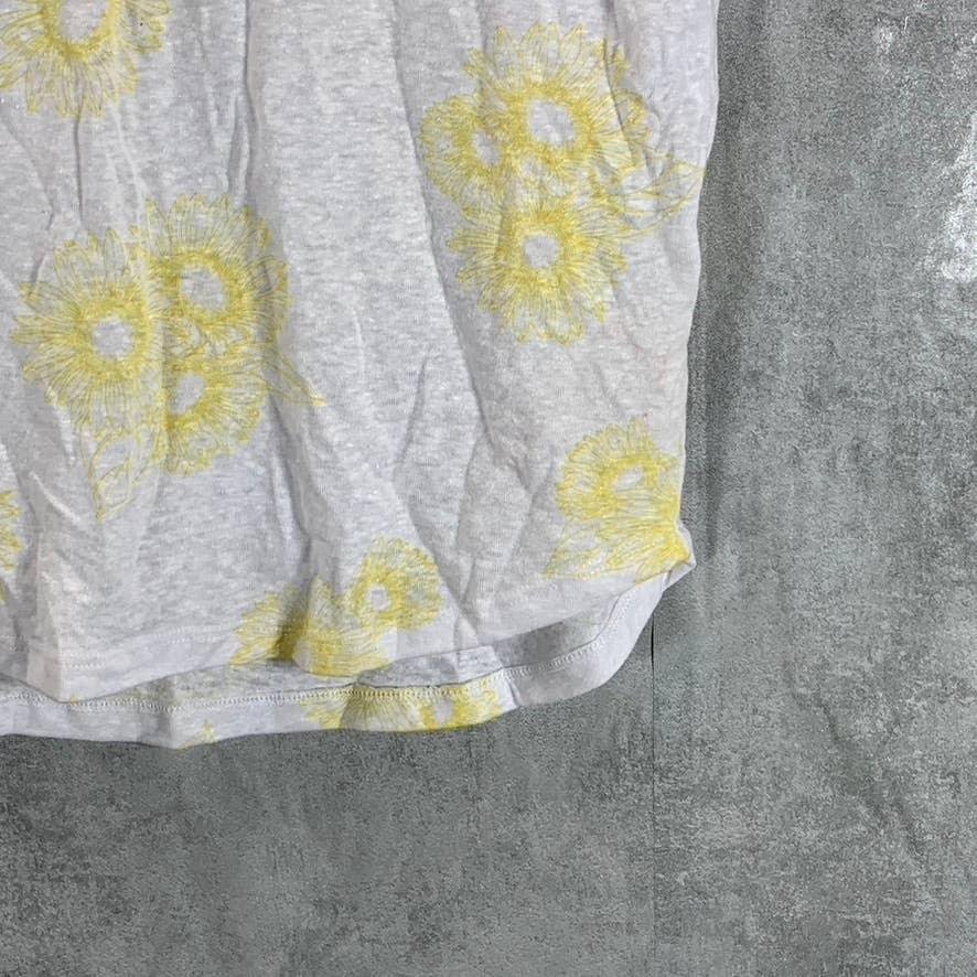 STYLE & CO Women's Yellow Combo Spring Escape Floral-Print Henley Top SZ M