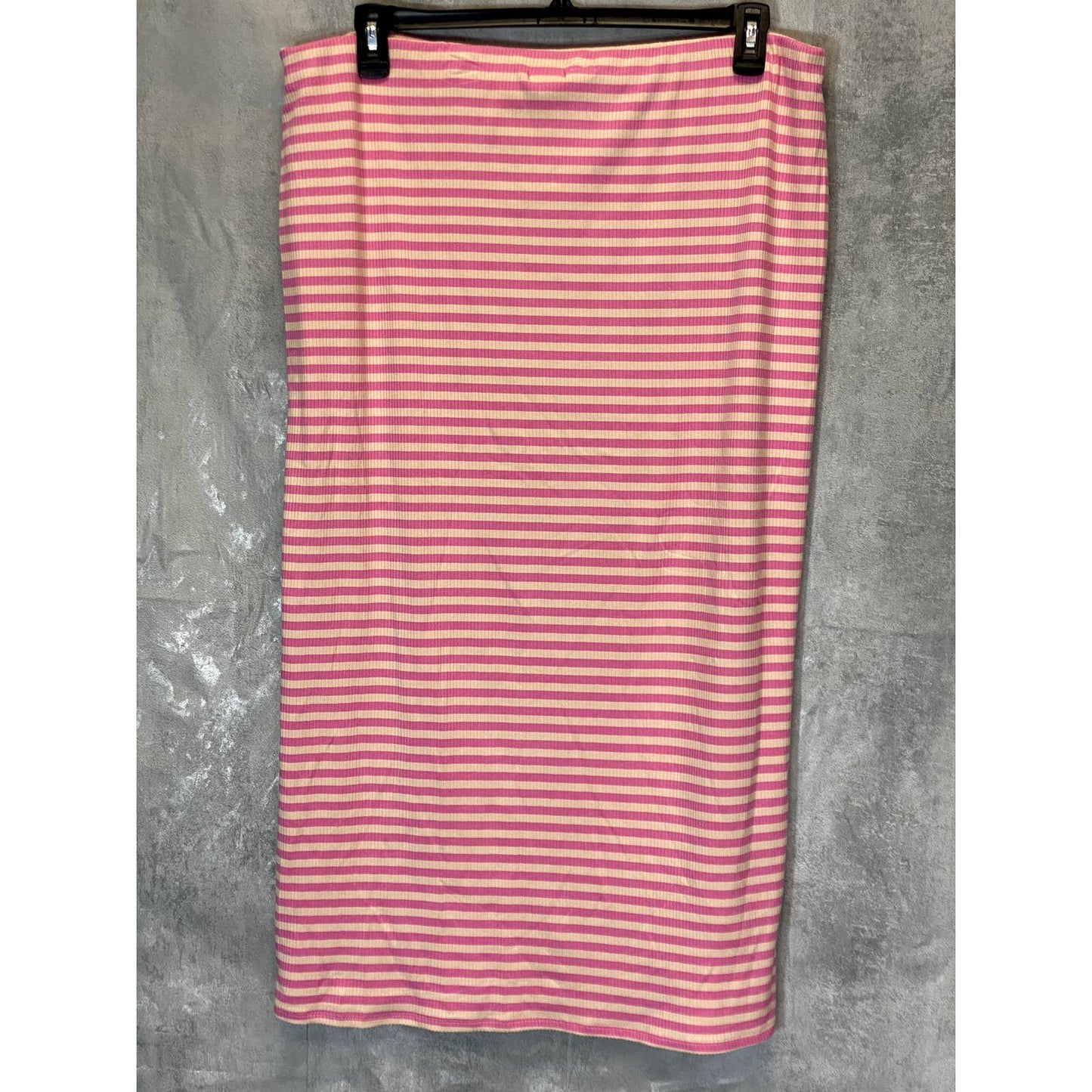 AFRM Women's Plus Size Pink/Nude Stripe Ribbed Torino Midi Pull-On Skirt SZ 1X