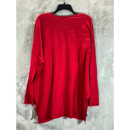 INC INTERNATIONAL CONCEPTS Women's Plus Real Red V-Neck Hi-Low Hem Pullover SZ2X