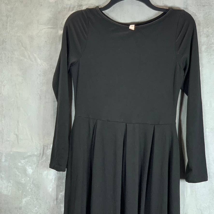 24SEVEN COMFORT APPAREL Women's Black Round-Neck Long-Sleeve Midi Dress SZ S