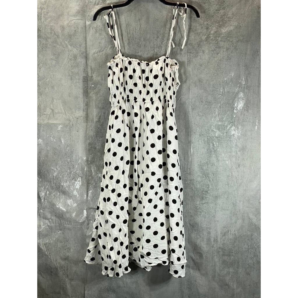 LINE AND DOT Women's White/Black Dot Sunday Polka Dot Midi Dress SZ S