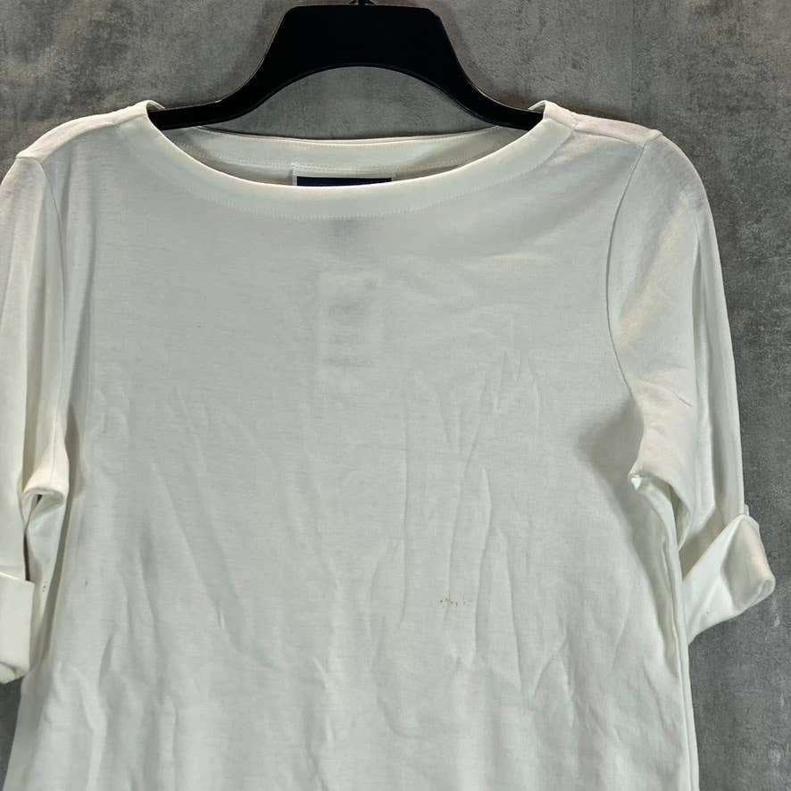 KAREN SCOTT Women's Bright White Cotton Boatneck Elbow Sleeve Top SZ S