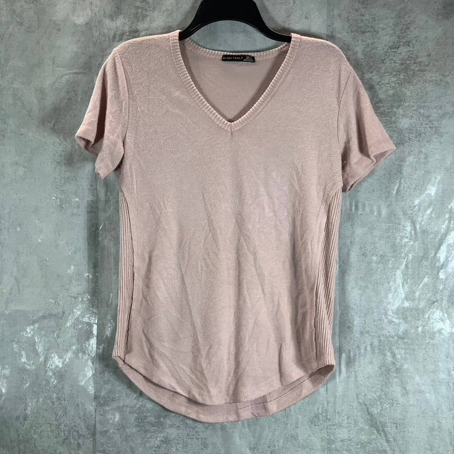 BLACK TAPE Women's Creamy Soft Coral Knit Ribbed V-Neck Short Sleeve Top SZ S