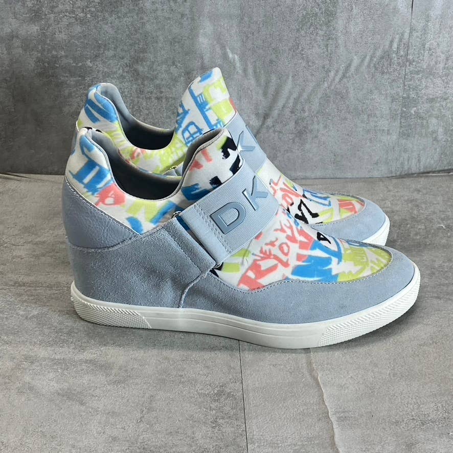 DKNY Women's Pastel Blue Multi Cosmo Slip-On Wedge Sneakers SZ 10