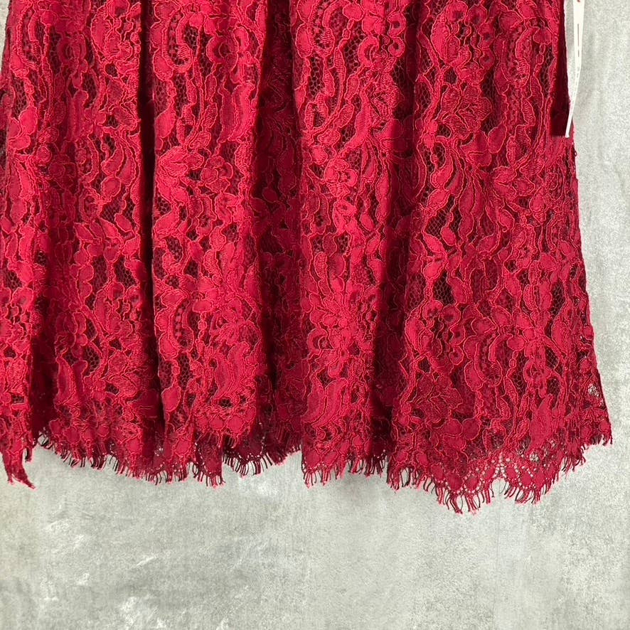 BARDOT Women's Crimson Red Kira Lace Button-Detail V-Neck Fit & Flare Mini Dress