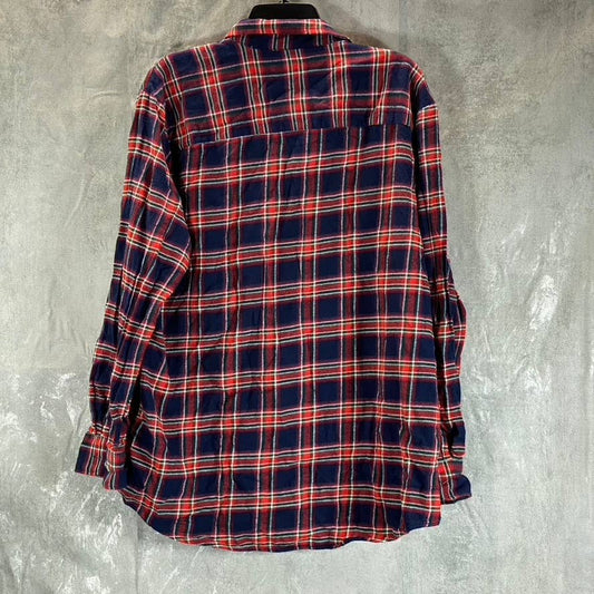 CLUB ROOM Men's Red Blue Combo Regular-Fit Plaid Flannel Button-Up Shirt SZ XL