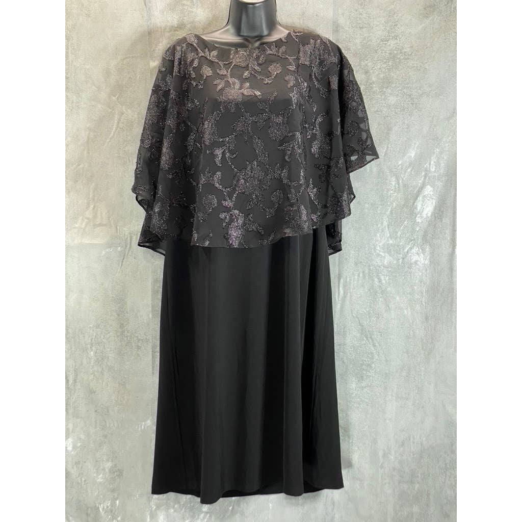 CONNECTED APPAREL Women's Plus Black Chiffon Burnout Floral Glitter Dress SZ 14W