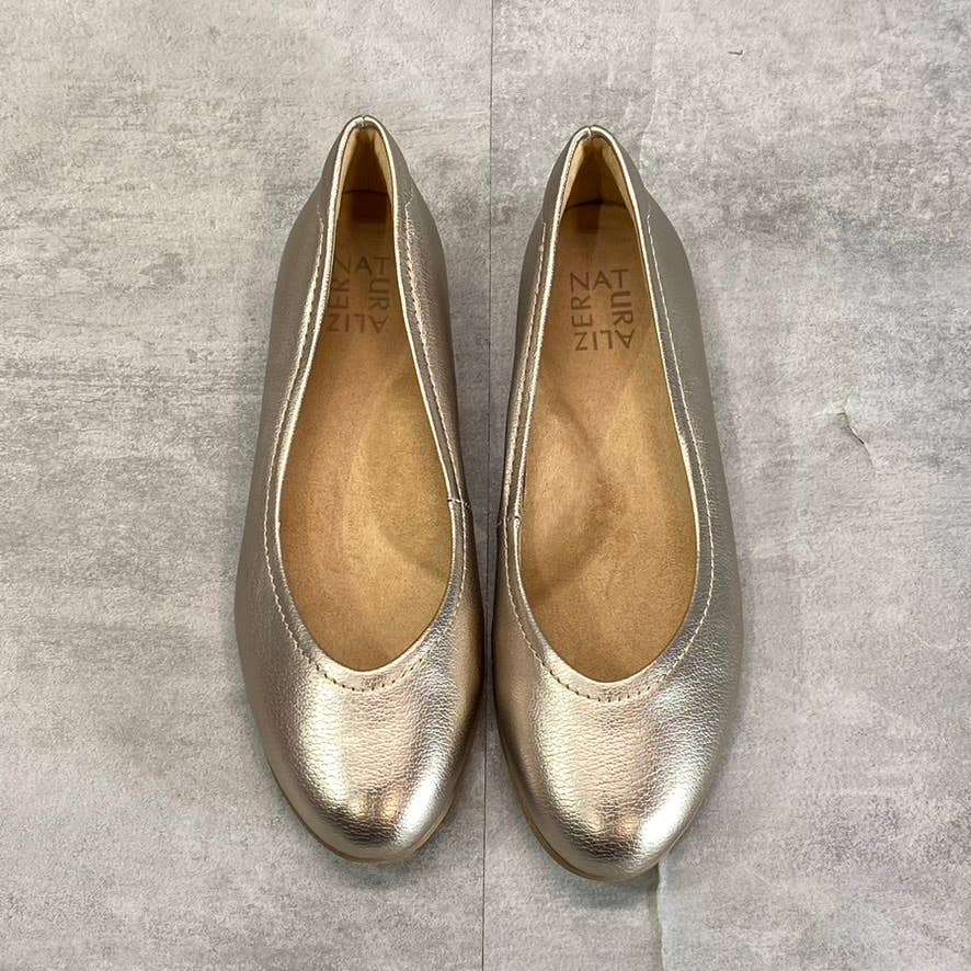 NATURALIZER Women's Warm Silver Metallic Vivienne Almond-Toe Slip-On Flats SZ6.5