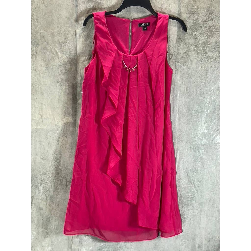 SLNY Fashion Women's Pink Chiffon Sleeveless Jewel-Neck Sheath Dress SZ 6