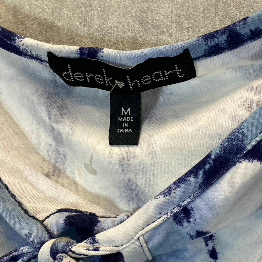 DEREK HEART Women's Blue Tie-Dye Puff Sleeve Off-The-Shoulder Short Sleeve Top SZ M