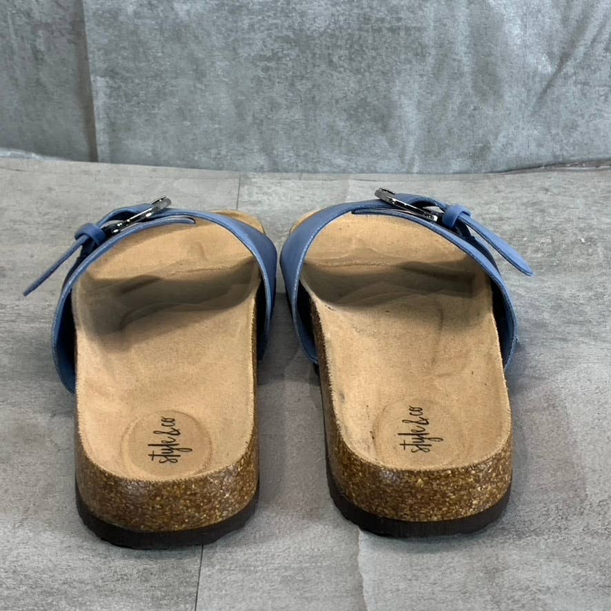 STYLE & CO Women's Blue Nubuck Elisaa Buckled Slide Flat Sandals SZ 8.5