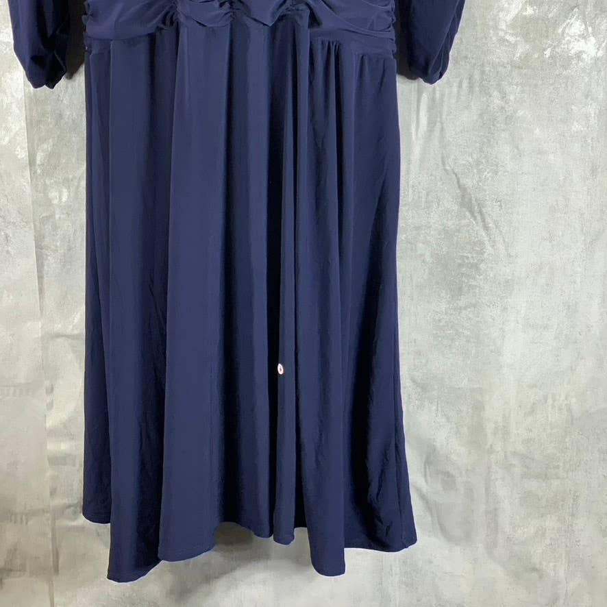 NY COLLECTION Women's Plus Navy Ruched 3/4 Sleeve A-Line Knee-Length Dress SZ1X