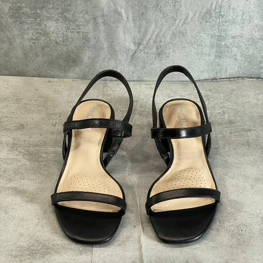 KENNETH COLE NEW YORK Women's Black Leather Maisie Low Block Heel Sandals SZ 9.5