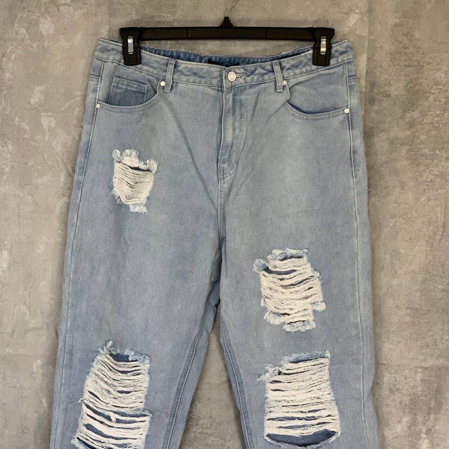 MISSGUIDED Light Wash Tall Frayed Hem Distressed Detail Denim Jeans SZ 10L