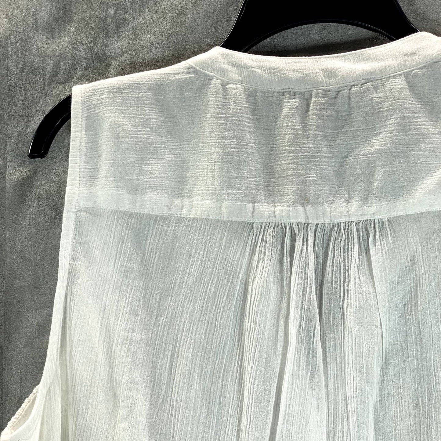 TOMMY HILFIGER Women's Bright White Cotton Spilt-Neck Embroidery-Trim Top SZ XL
