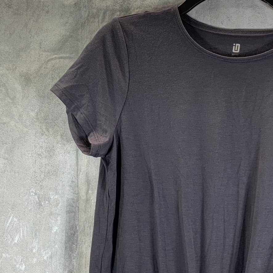 ID IDEOLOGY Women's Charcoal Crewneck Short-Sleeve Tie-Front Hem Top SZ S