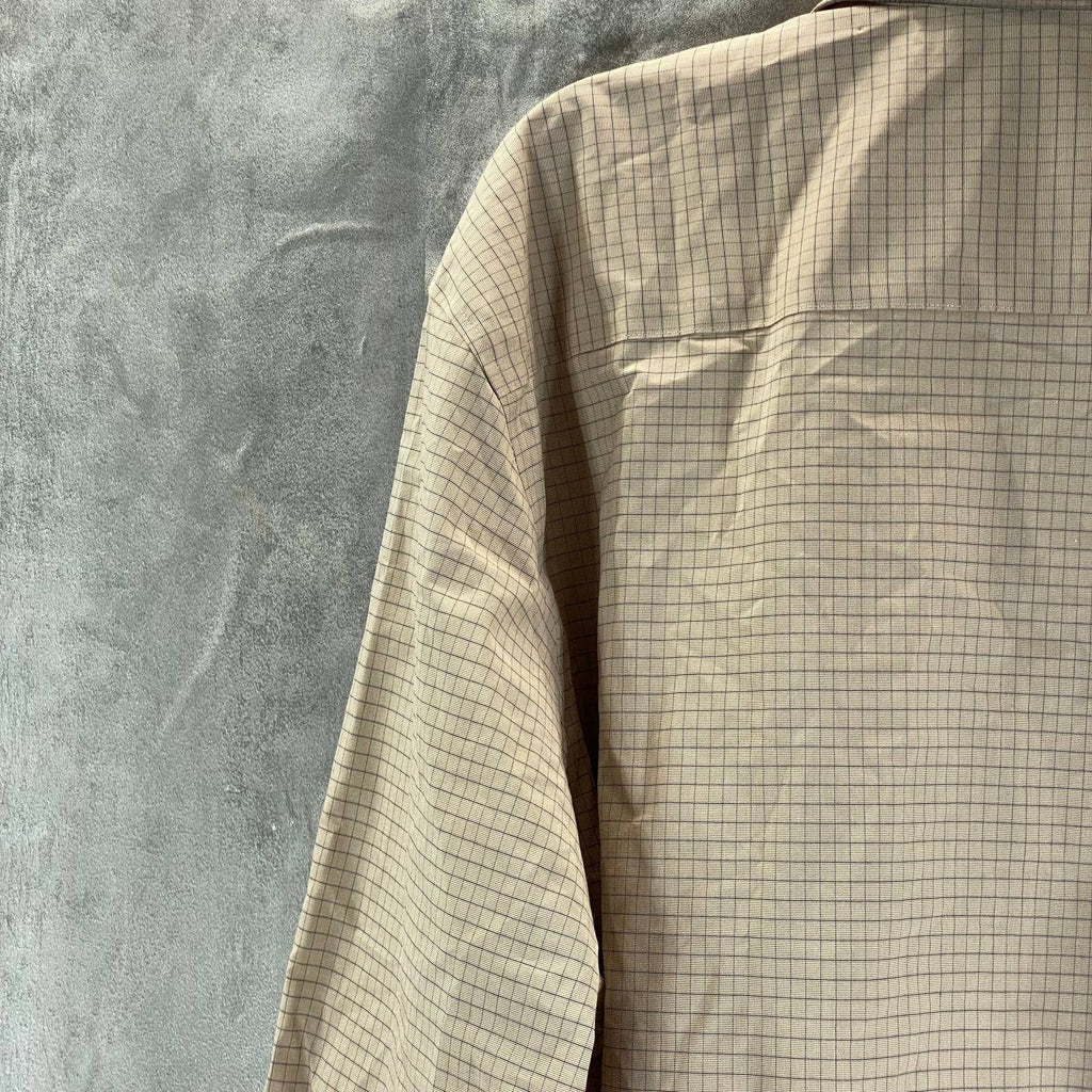 ALFANI Men's Tan Mini Check Regular-Fit Button-Up Long-Sleeve Shirt SZ XL