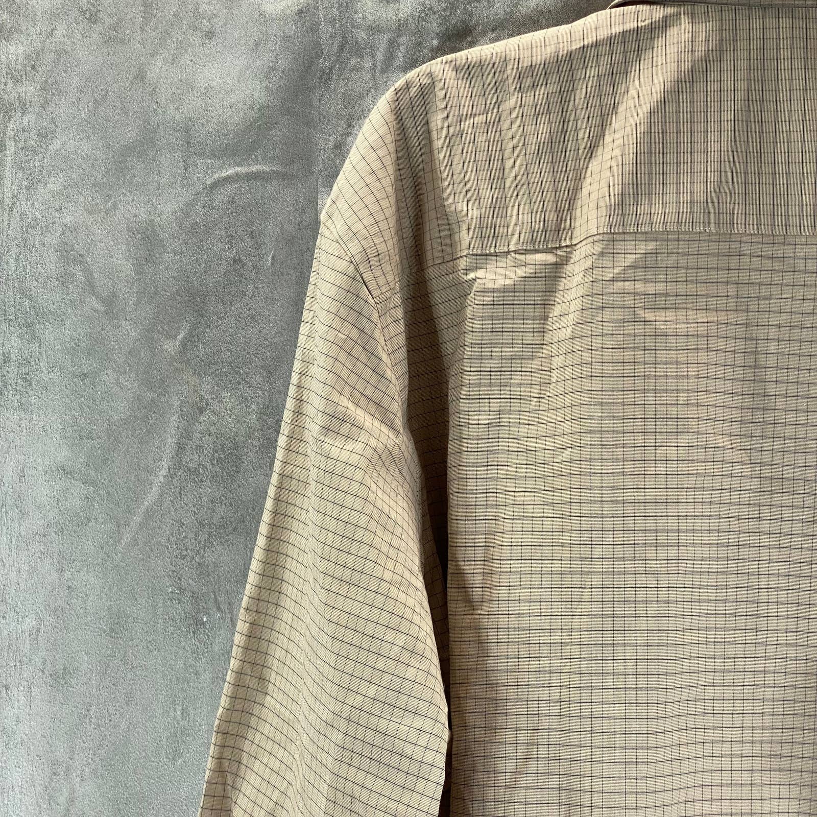 ALFANI Men's Tan Mini Check Regular-Fit Button-Up Long-Sleeve Shirt SZ XL