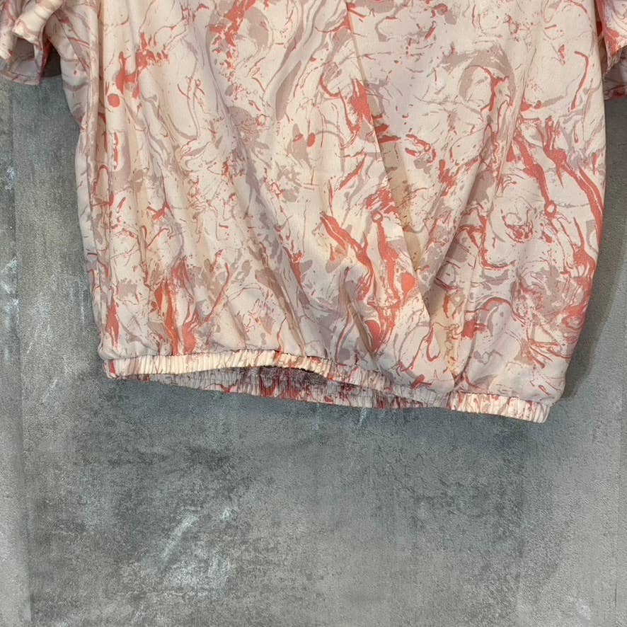 ASTR THE LABEL Women's Pink Marble Flutter Sleeve Surplice Top SZ S