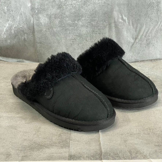 FIRESIDE By DEARFOAMS Women's Black Sydney Shearling Scuff Slip-On Slippers SZ10