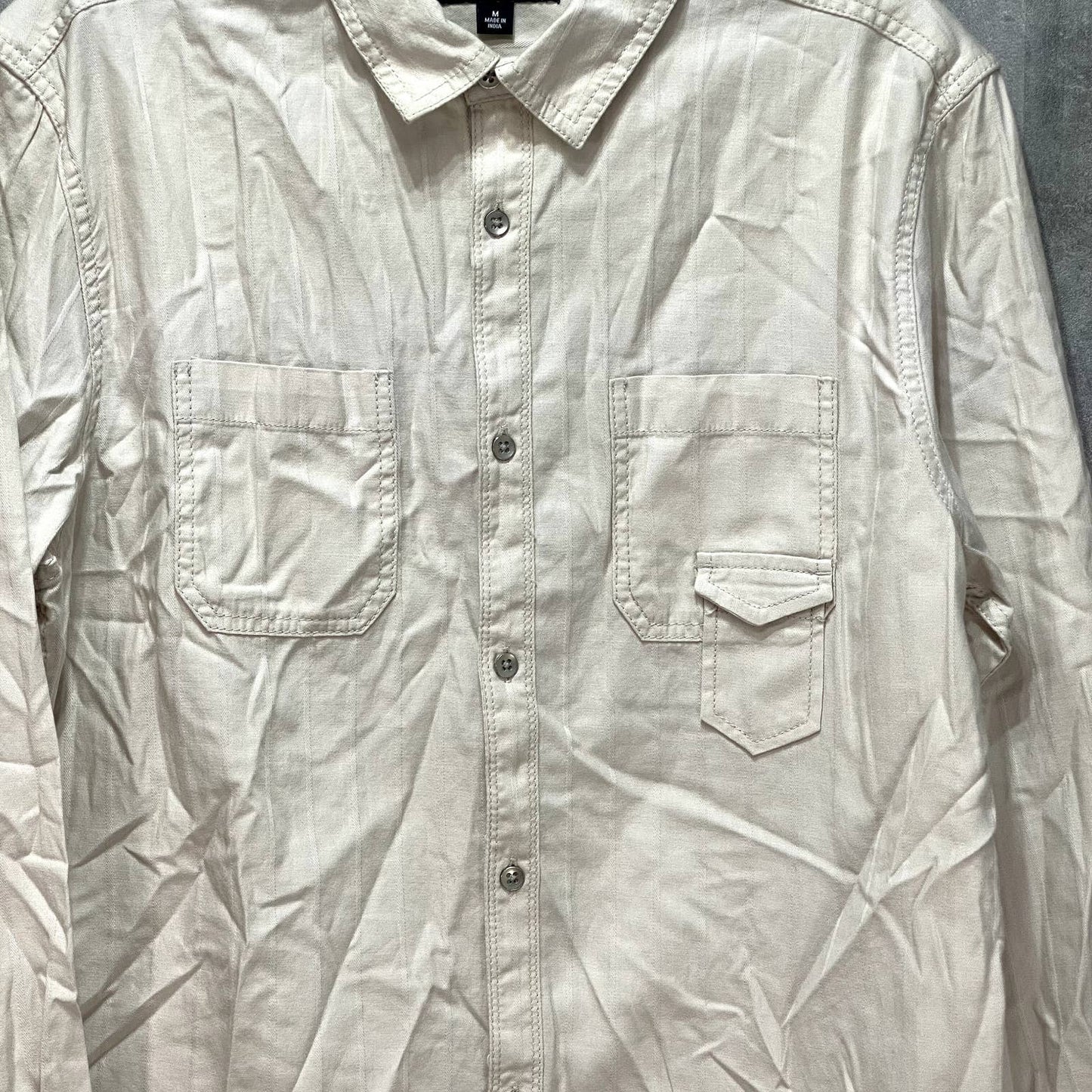 INC INTERNATIONAL CONCEPTS Beige Shadow Stripe Denim Long Sleeve Shirt SZ M
