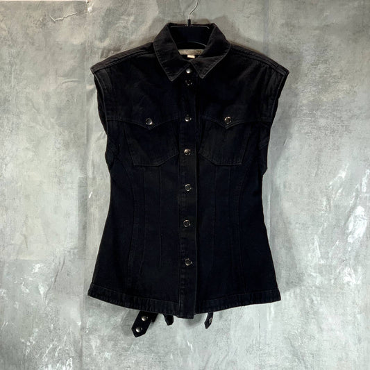 CULPOS X INC Women's Black Button-Front Removable Sleeves Jean Jacket SZ XS