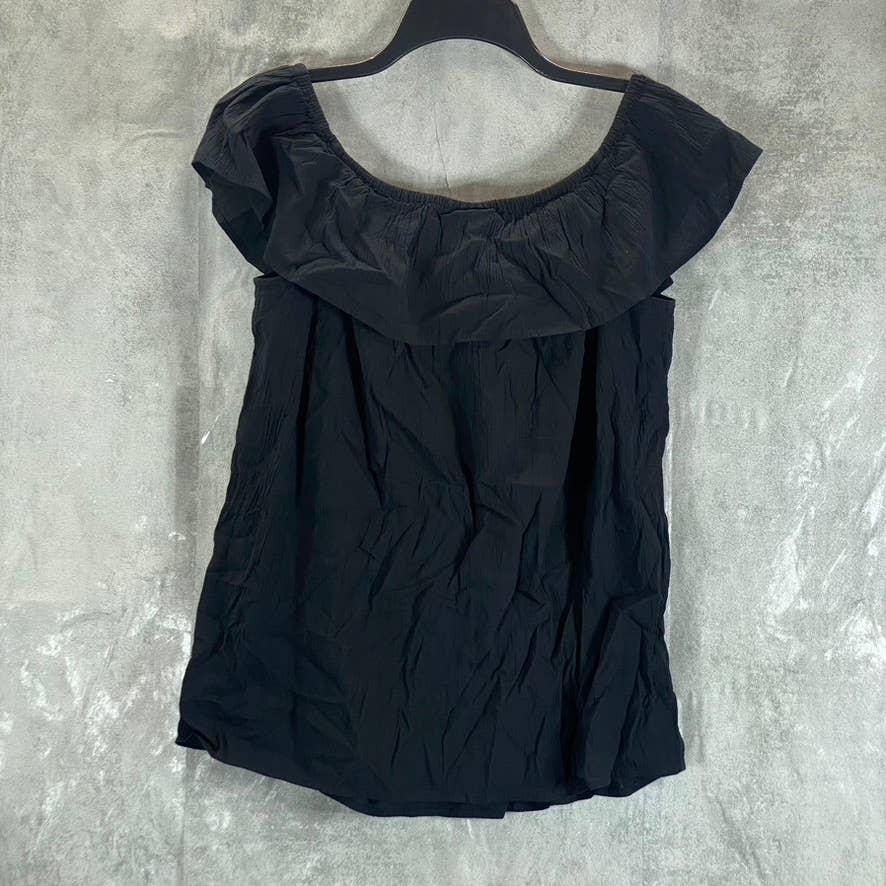 STYLE & CO Women's Deep Black Off-The-Shoulder Ruffle Tie-Neck Top SZ L