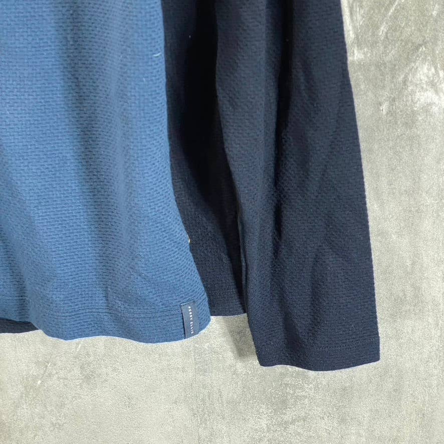 PERRY ELLIS Men's Dark Sapphire Jacquard Colorblocked Quarter-Zip Sweater SZ M