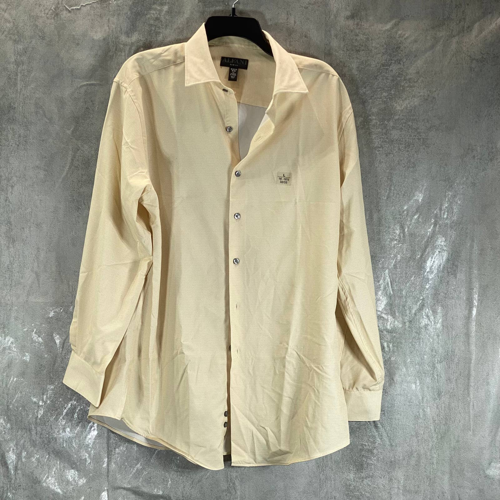ALFANI Men's Tan Mini Geo-Print Slim-Fit Stretch Button-Up Shirt SZ16-16.5 32/33
