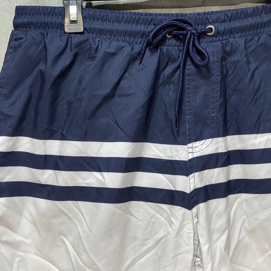 CLUB ROOM White Quick-Dry Performance Colorblocked Stripe Swim Trunks SZ L