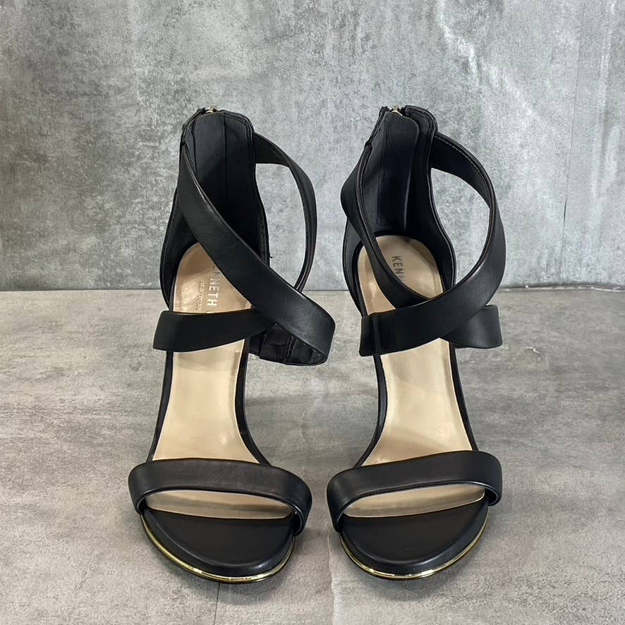 KENNETH COLE NEWYORK Women's Black Brooke Cross Heeled Round-Toe Dress Sandals SZ 7