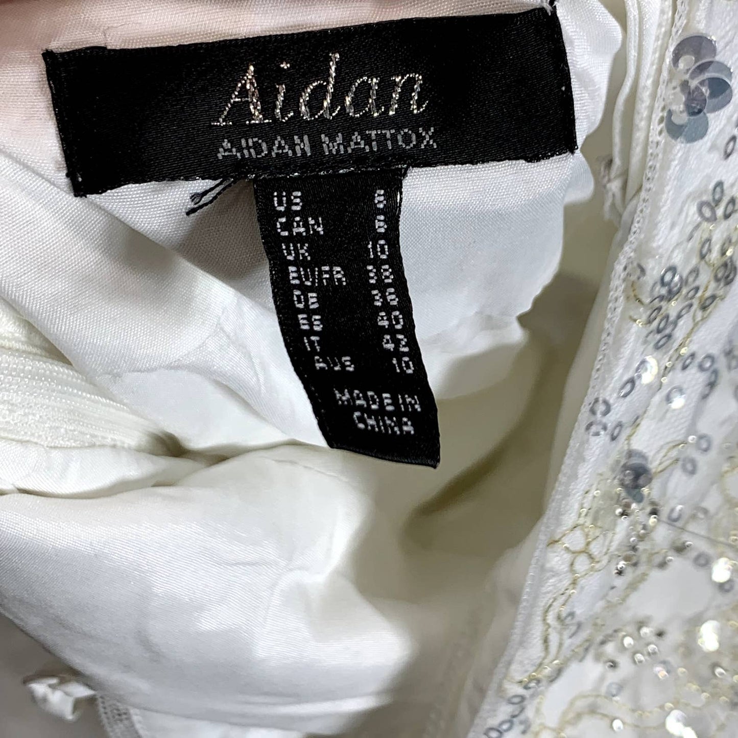 AIDAN By AIDAN MATTOX Women's Ivory Embroidered V-Neck Spaghetti Strap Ball Gown