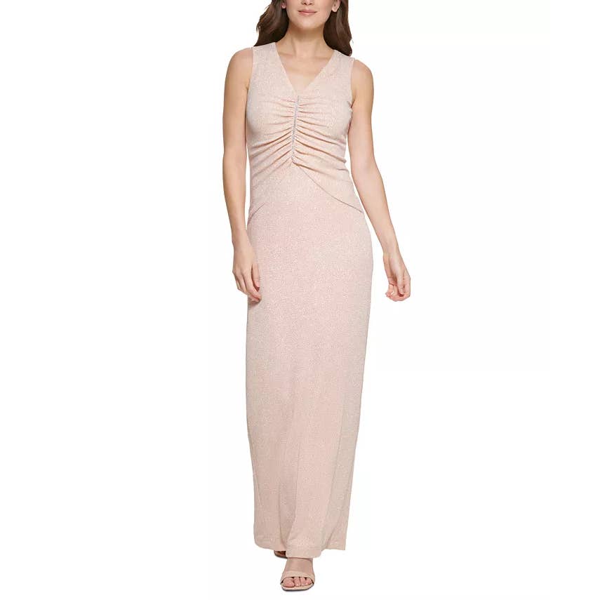 CALVIN KLEIN Women's Blossom Glitter-Knit Rhinestone Embellished Ruched Dress