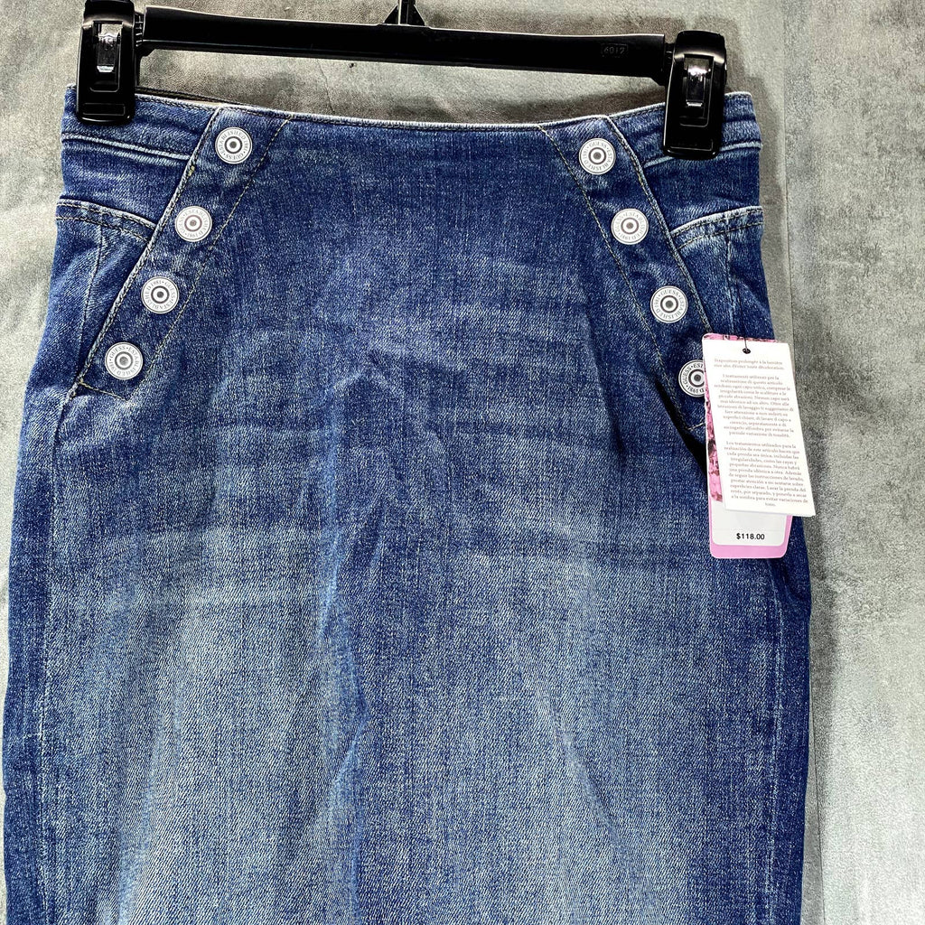 GUESS Women's Blue Wash Denim Gwenda Sailor-Style Pull-On Mini Skirt SZ 25