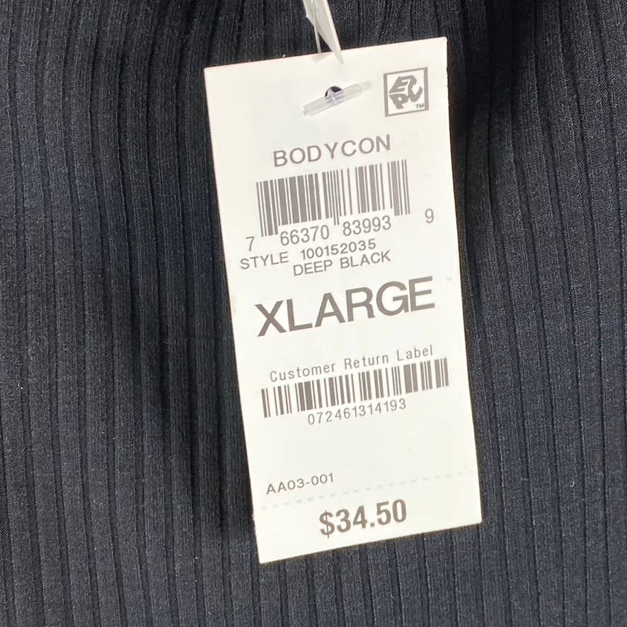 BAR III Women's Deep Black Straight-Neck Bungee-Strap Ribbed Dress SZ XL