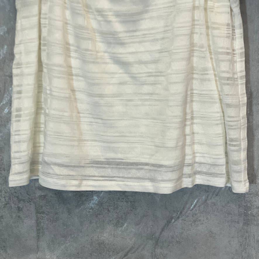 JOHN PAUL RICHARD Women's Eggshell Striped Square Neck Short Sleeve Top SZ L