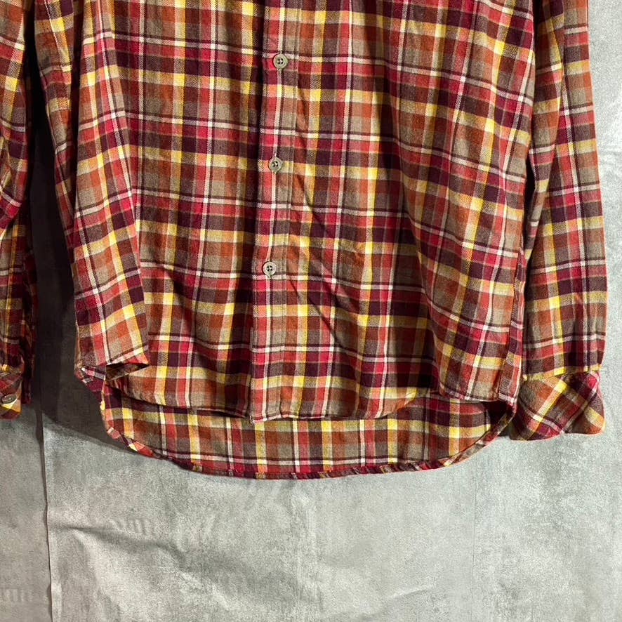 COASTAORO Men's Orange Sunsesta Long-Sleeve Button-Up Flannel Shirt SZ M