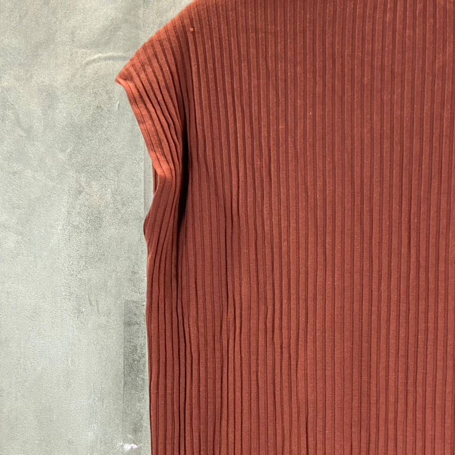 EILEEN FISHER Women's Terracotta Ribbed Crewneck Hi-Low Shift Mini Dress SZ S