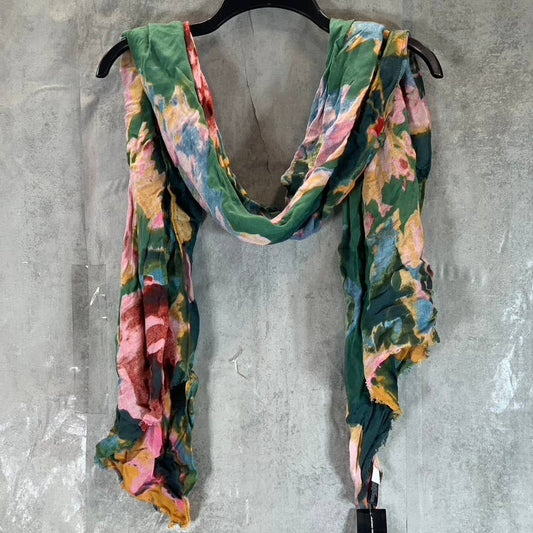 INC INTERNATIONAL CONCEPTS Women's Teal Multi Floral-Print Scarf SZ OS