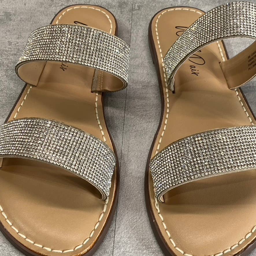 WILD PAIR Women's Sliver Bling Embellished Double-Strap Ginnie Slide Sandals SZ9