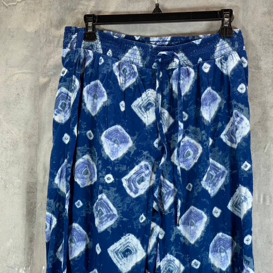 STYLE & CO Women's Blue Printed Mid-Rise Drawstring Wide-Leg Pull-On Pants SZ M