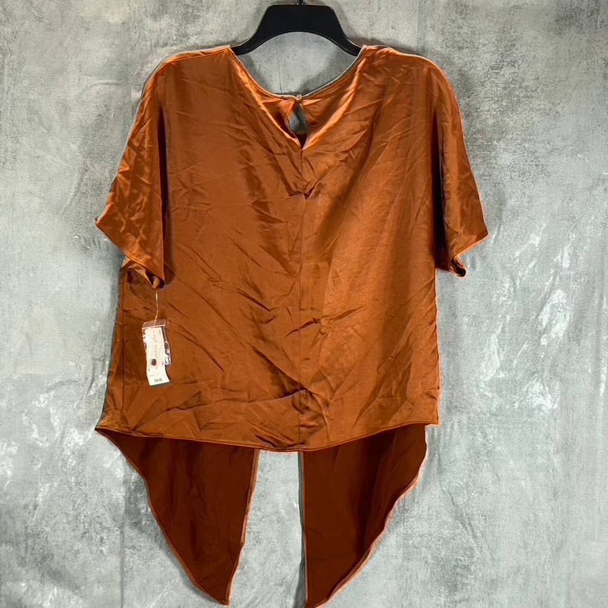 BAR III Women's Rich Camel Satin Scoop-Neck Short Sleeve Tie-Hem Top SZ M