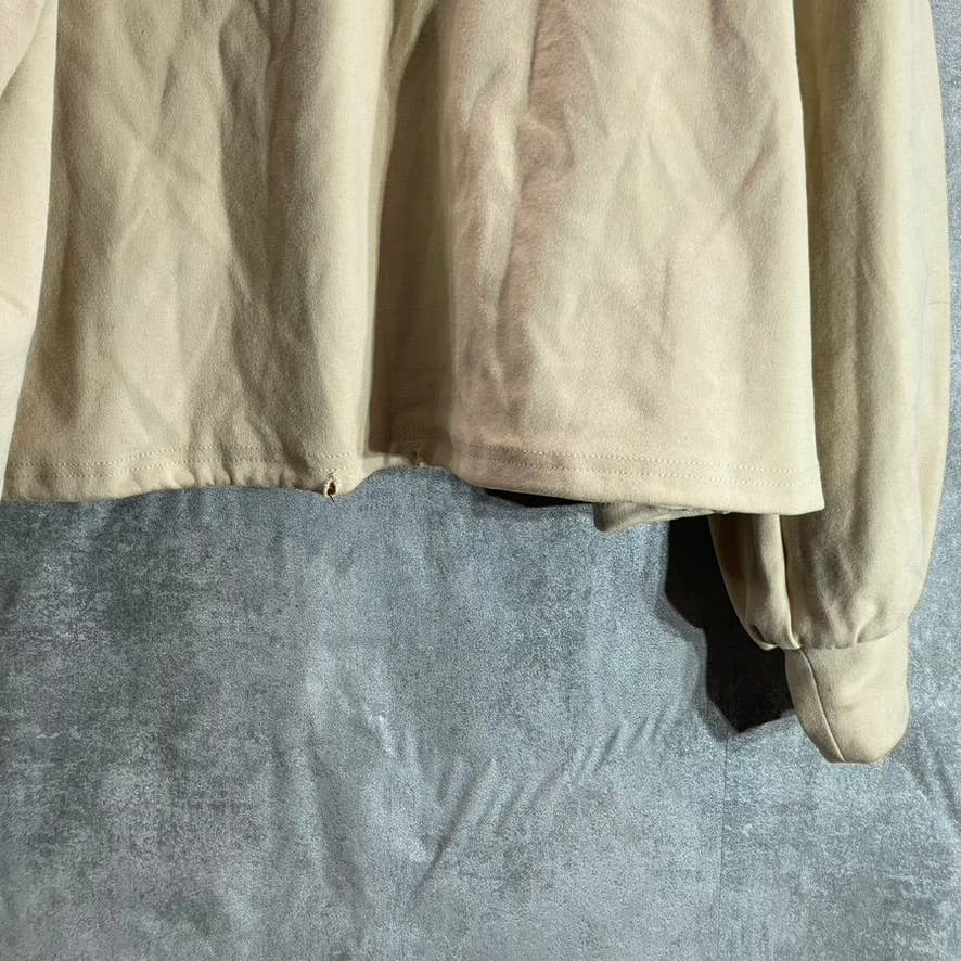 MELLODAY Women's Beige Half Slip Mock-Neck Drawcord Waist Cropped Pullover SZ M
