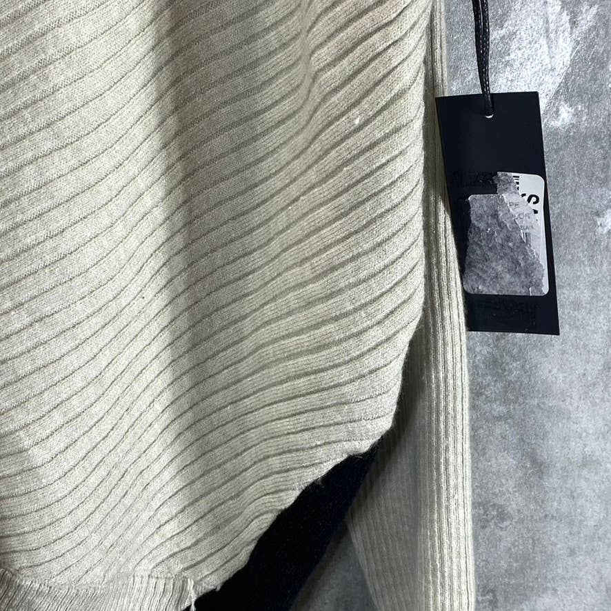 BLACK TAPE Women's Oatmeal Heather/Black Ribbed Hooded Drawstring Sweater SZ M