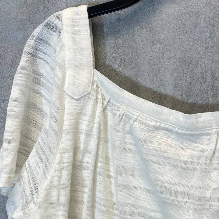 JOHN PAUL RICHARD Women's Eggshell Striped Square Neck Short Sleeve Top SZ L