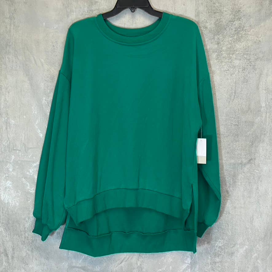 BP. Women's Green Trekking Oversized Crewneck High-Low Hem Pullover Sweater SZ S