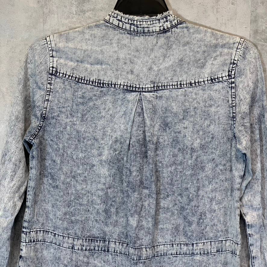 CLOTH & STONE Women's Acid Wash Frayed Banded Collar Button-Up Long Sleeve Mini Shirt Dress SZ S