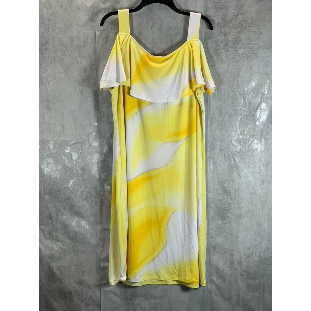JM COLLECTION Women's Primrose Yellow Combo Ruffled Cold-Shoulder Mini Dress